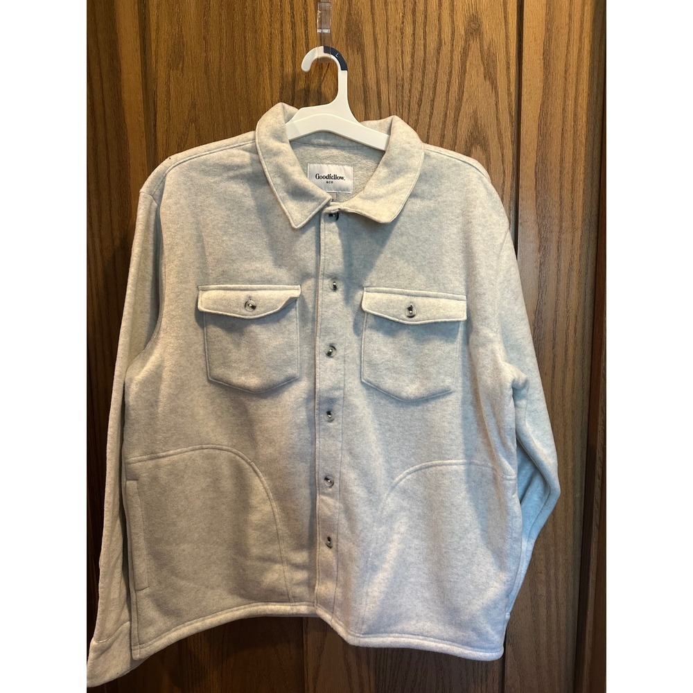 Goodfellow & Co Mens Light Gray Recycled Polyester Shacket Shirt Jacket Size L